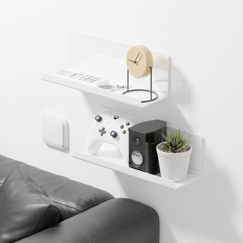 PAVSTINE Acrylic Wall Floating Shelves Set of 2  Wall Shelves White 12 Inch Adhesive Wall Organizer Adhesive Shelf for Bathroom  Kitchen  Bedroom  Office  Gaming Room  No Damage for Wall  No Drill - Image 2